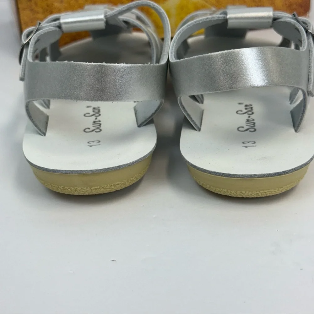 Sun-San Salt Water Silver Sailor Laced Sandals Children's Sz. 13 New‎ In Box